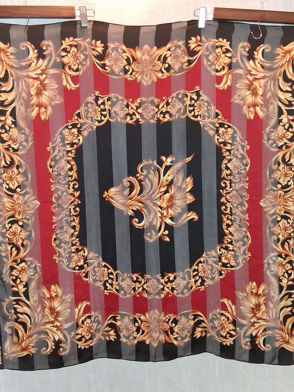 Baroque Floral Scarf in Black and Red with Gold Accents